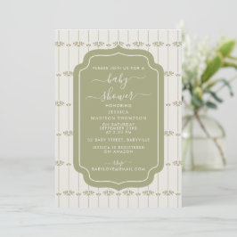 Vintage Victorian Botanical Stripes Baby Shower 招待状