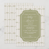 Vintage Victorian Botanical Stripes Baby Shower 招待状 (正面/裏面)