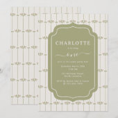 Vintage Victorian Botanical Stripes Birthday 招待状 (正面/裏面)