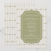 Vintage Victorian Botanical Stripes Bridal Shower 招待状 (正面/裏面)