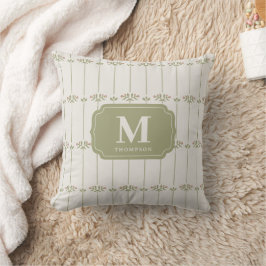 Vintage Victorian Botanical Stripes Monogram クッション