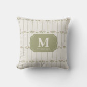 Vintage Victorian Botanical Stripes Monogram クッション (正面)
