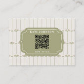 Vintage Victorian Botanical Stripes QR Code 名刺 (正面)