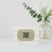 Vintage Victorian Botanical Stripes QR Code 名刺 (スタンド正面)