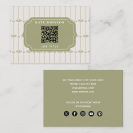 Vintage Victorian Botanical Stripes QR Code 名刺