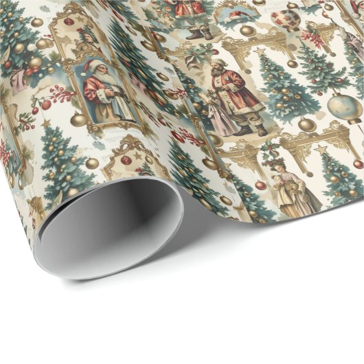 Vintage Victorian Christmas Collage | Retro Santa  ラッピングペーパー (ロールコーナー)
