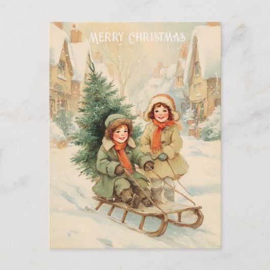 Vintage Victorian Christmas Postcard ポストカード (正面)