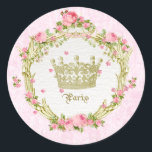 Vintage Victorian Crown Pink  Roses Flame ラウンドシール<br><div class="desc">Vintage Victorian Crown Pink  Roses Flame stickers シール</div>