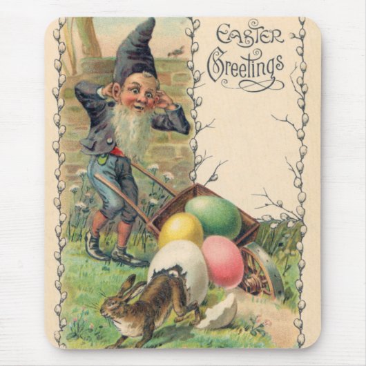 Vintage Victorian Easter Greetings with Gnome マウスパッド (正面)
