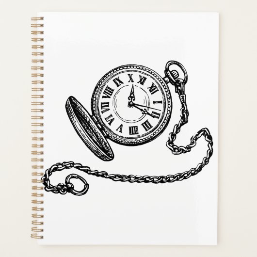 Vintage Victorian Pocket Watch Line Art プランナー手帳 (正面)