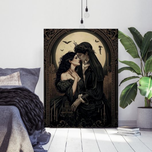 Vintage Victorian Romantic Moonlit Art ポスター