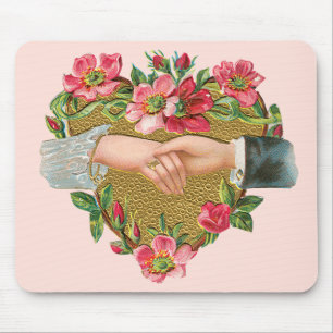 Vintage Victorian Valentine's Day, Hands w Flowers マウスパッド