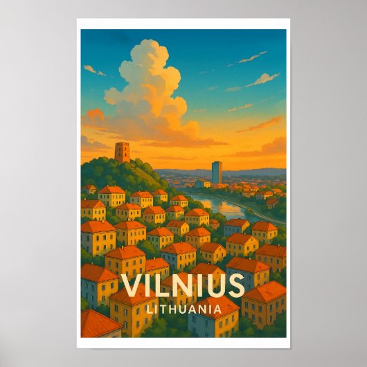 Vintage Vilnius Lithuania Travel Poster  ポスター (正面)