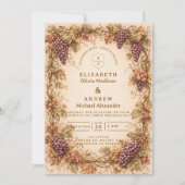 Vintage Vineyard Grapes Wedding 招待状 (正面)
