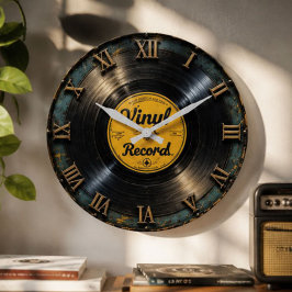 Vintage Vinyl Record Retro LP Music Decor ラージ壁時計