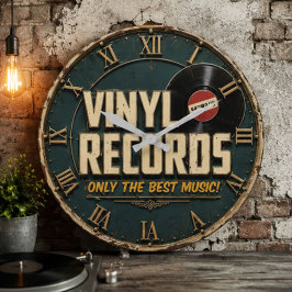 Vintage Vinyl Records Retro Player Music Decor ラージ壁時計