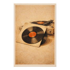 Vintage Vinyl Records Retro Turntable Music Poster ポスター