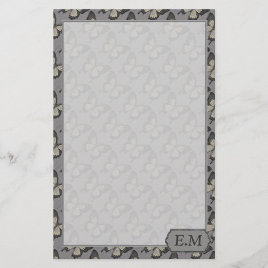 Vintage Violet Butterfly Pattern Personalised 便箋 (正面)