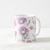 Vintage Violet Peony Flowers Seamless Pattern コーヒーマグカップ (正面右)