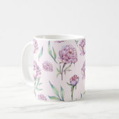Vintage Violet Peony Flowers Seamless Pattern コーヒーマグカップ (正面左)