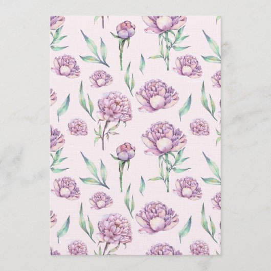 Vintage Violet Peony Flowers Seamless Pattern 招待状 (正面)