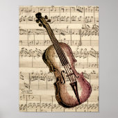 Vintage Violin and Sheet Music ポスター (正面)