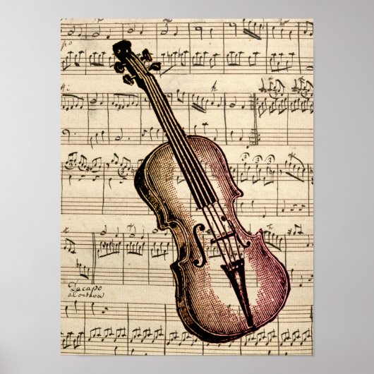 Vintage Violin and Sheet Music ポスター (正面)