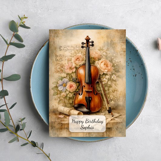 Vintage Violin Floral Composition カード