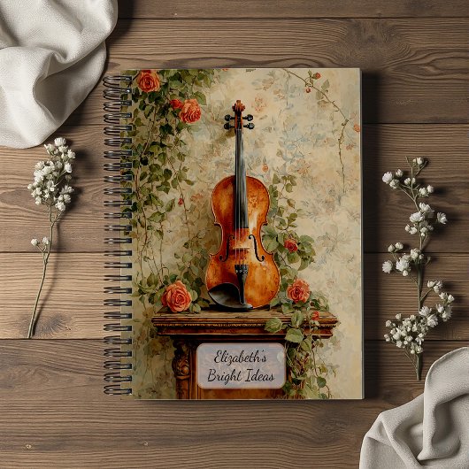 Vintage Violin with Roses ノートブック