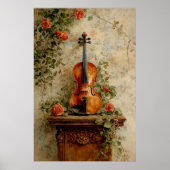Vintage Violin with Roses ポスター (正面)