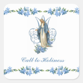 Vintage Virgin Mary Catholic Floral Religious スクエアシール