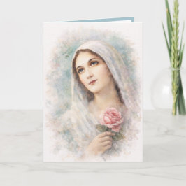 Vintage Virgin Mary  Religious Watercolor Cross カード
