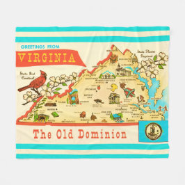 Vintage Virginia Map Postcard フリースブランケット
