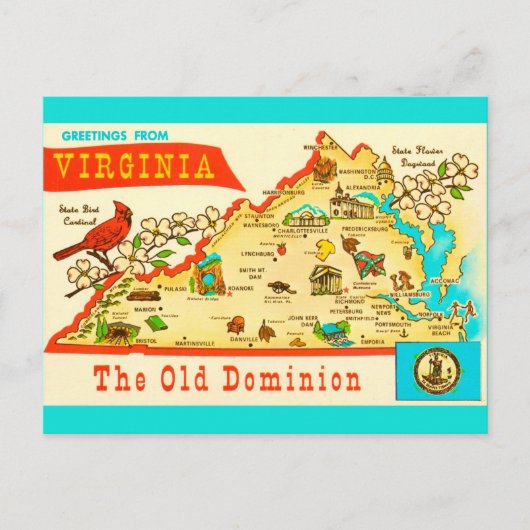 Vintage Virginia Map Postcard ポストカード (正面)