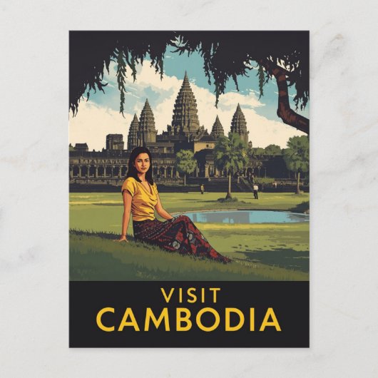 Vintage Visit Cambodia Angkor Wat Travel ポストカード (正面)