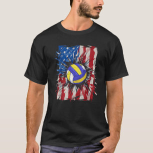 Vintage Volleyball 4Th Of July Men USA American Fl Tシャツ