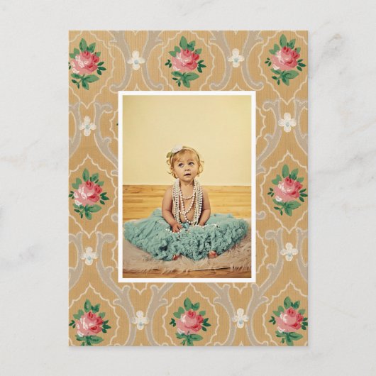 Vintage Wallpaper Pattern Fashion Photo Frame ポストカード (正面)