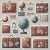 Vintage Wanderlust Travel & Suitcase Sticker Sheet シール (正面)