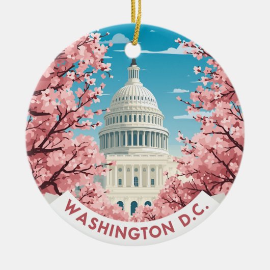 Vintage Washington D.C. Cherry Blossom セラミックオーナメント (正面)