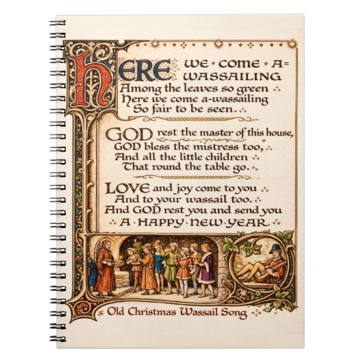 Vintage Wassail Song Illuminated Manuscript Art  ノートブック (正面)