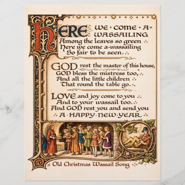 Vintage Wassail Song Illuminated Manuscript Art  レターヘッド (正面)