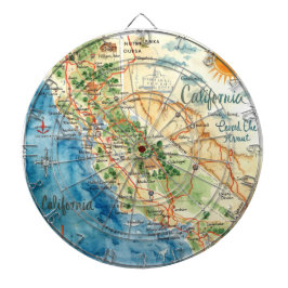 Vintage Watercolor California Travel Map Art ダーツボード