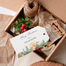Vintage Watercolor Candle & Greenery Christmas ギフトタグ