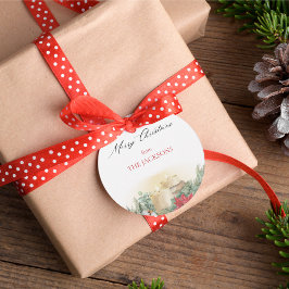 Vintage Watercolor Christmas Candle & Greenery フェイバータグ