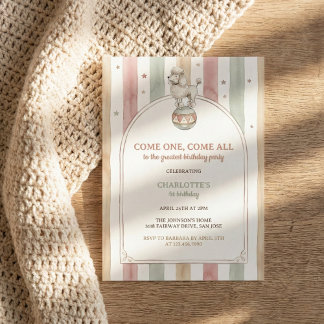 Vintage Watercolor Circus Poodle Carnival Birthday 招待状