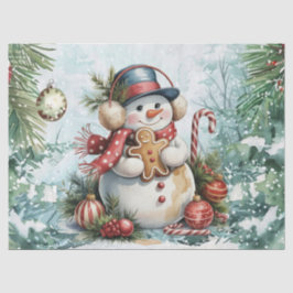 Vintage Watercolor Decoupage Christmas Snowman 薄葉紙