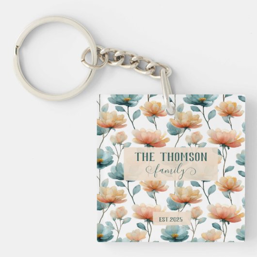 Vintage Watercolor Floral Family Heritage キーホルダー (正面)