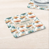 Vintage Watercolor Floral Family Heritage スクエアペーパーコースター (アングル)