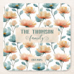 Vintage Watercolor Floral Family Heritage スクエアペーパーコースター<br><div class="desc">Soft spring florals arranged in a refined vintage composition bring a sense of warmth, heritage, and timeless beauty to this design. Inspired by antique botanical prints, the gentle color palette and flowing floral forms create an elegant atmosphere that celebrates family, love, and meaningful moments. With the option to personalize the...</div>