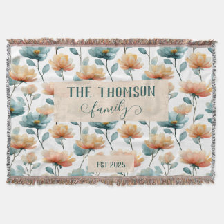 Vintage Watercolor Floral Family Heritage スローブランケット